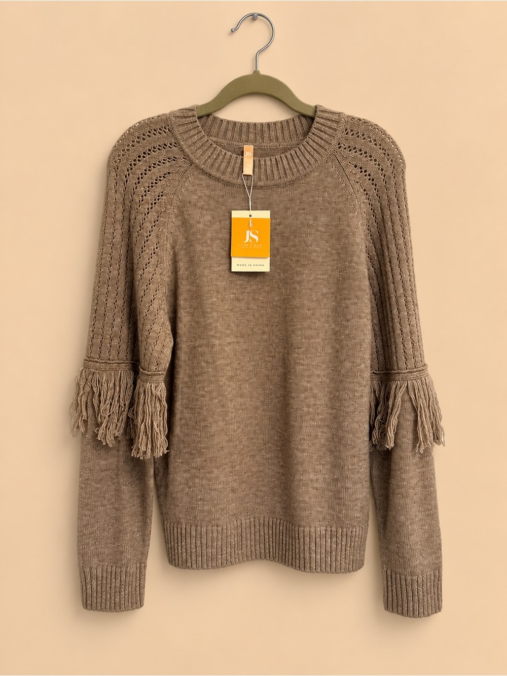 Brown Fringe Knit Sweater Western Boho Size S NWT
